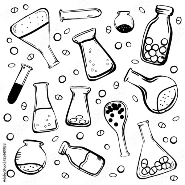 Fototapeta set medical bottles and flasks
