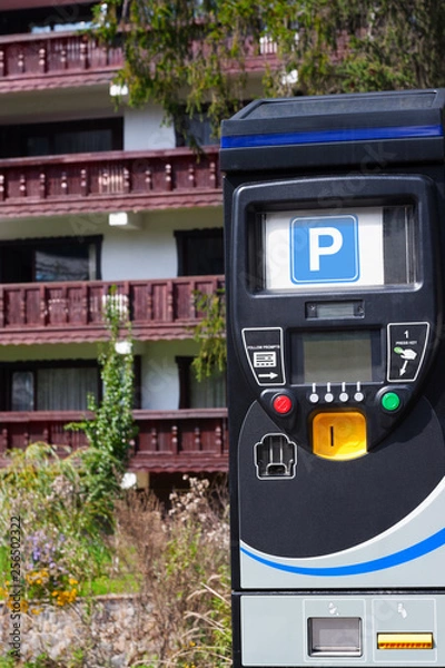 Obraz Parking machine in a ski resort area