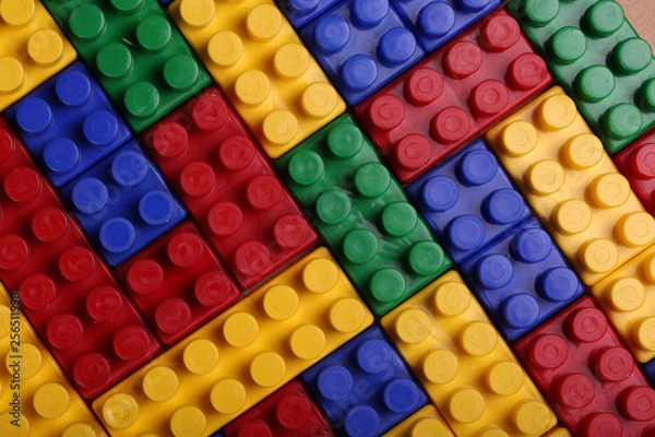 Fototapeta High quality seamless background of colored plastic bricks