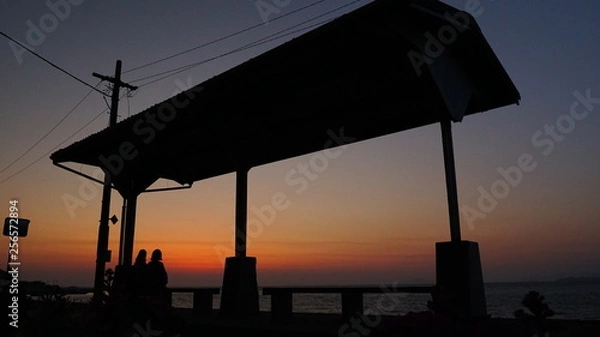 Obraz 下灘駅の夕日