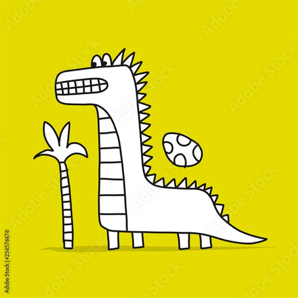 Fototapeta Funny dinosaur, childish style. Sketch for your design