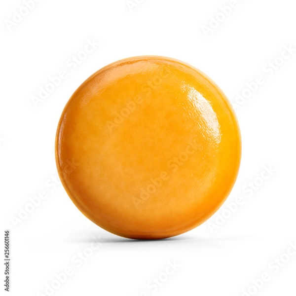 Fototapeta Cheese wheel isolated on white background. Packaging template mockup collection. With clipping Path included. Front view