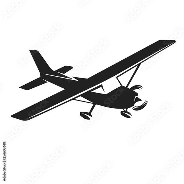 Fototapeta Small plane vector illustration. Single engine propelled aircraft.