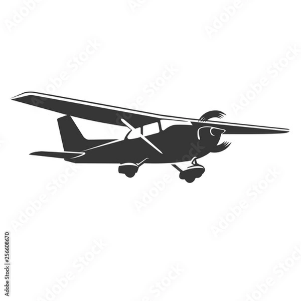Fototapeta Small plane vector illustration. Single engine propelled aircraft.