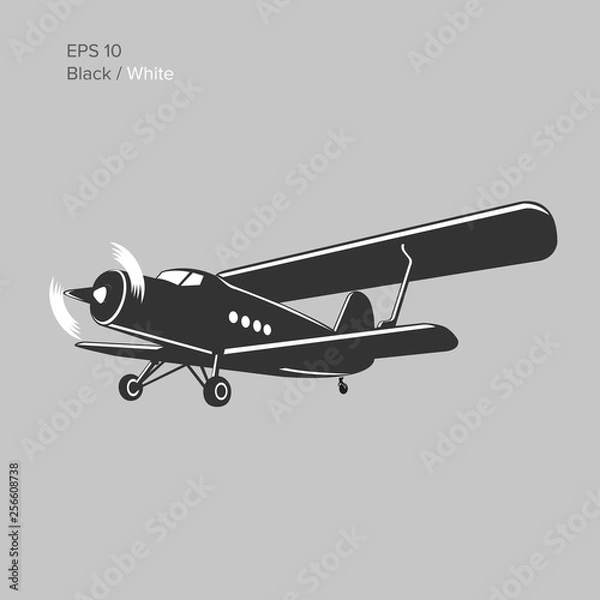 Fototapeta Old retro vintage piston engine biplane airliner. Vector illustration. Passenger aircraft