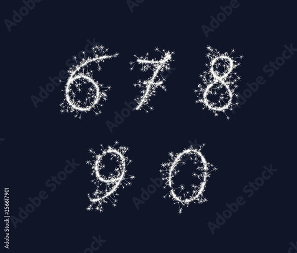 Fototapeta Vector sparkler numbers font 67890 digits for birthday and new year