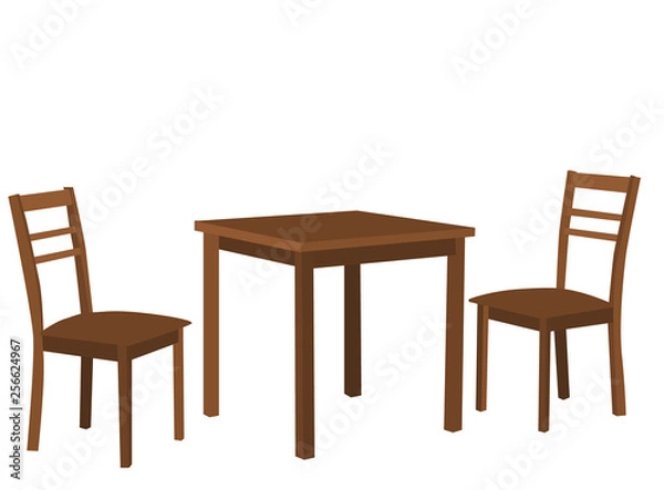 Fototapeta vector isolated table and two brown chairs