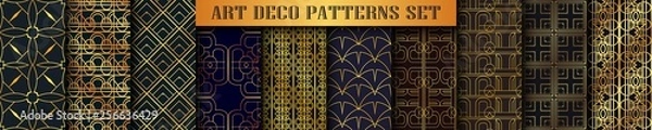 Fototapeta Vintage ornamental art deco retro seamless backgrounds and textures set . Vector illustration in this collection can be used for wrapping paper, wallpapers, tiling, flooring, fabric, textile