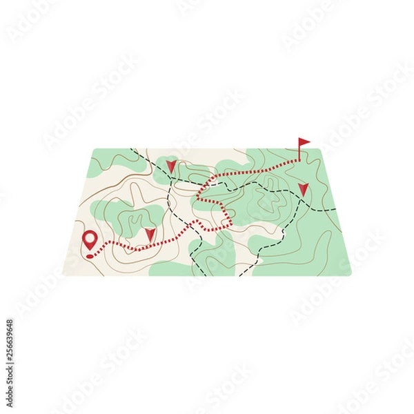 Fototapeta Map with dotted line route to place of destination