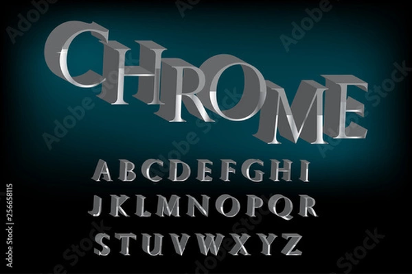Fototapeta  vector illustration of chrome glossy font, gradient alphabet, metal typeface isolated on transparent background.