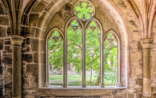 Obraz stone window arch in hallway of monastery maulbronn