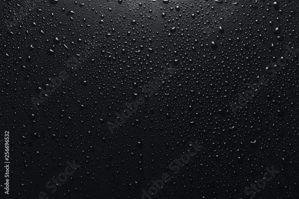 Obraz Shiny water drops on black surface, background