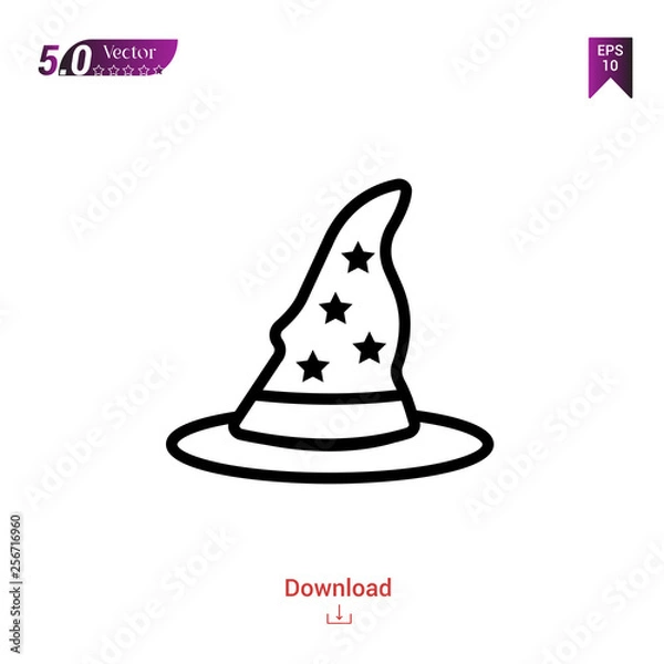 Fototapeta Outline wizard icon isolated on white background. Popular icons for 2019 year. holiday-compilation. Graphic design, mobile application, logo, user interface. EPS 10 format vector