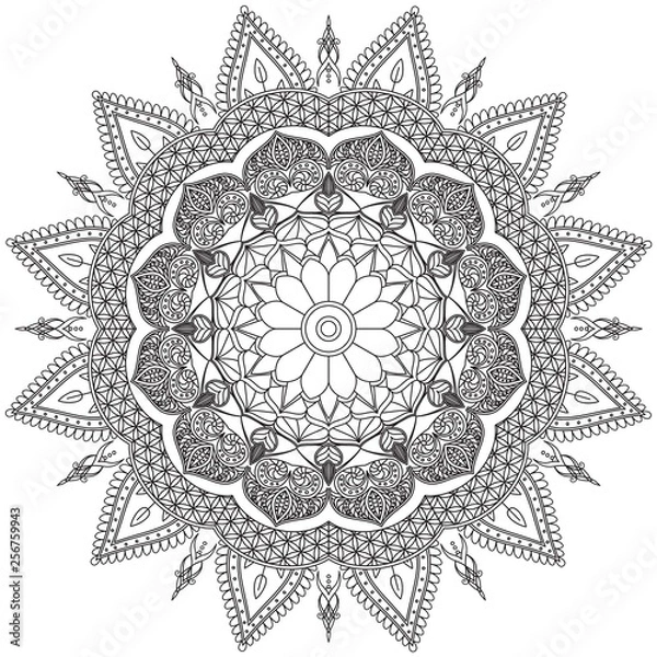 Fototapeta Mandala Intricate Patterns Black and White Good Mood. Flower Vintage decorative elements Oriental. Round ornament, mandala, ethnic decorative element, boho style, zentangle.