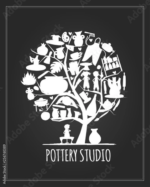 Fototapeta Pottery studio banner, art tree for your design