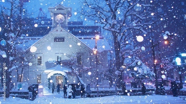 Fototapeta 雪の舞うさっぽろ時計台