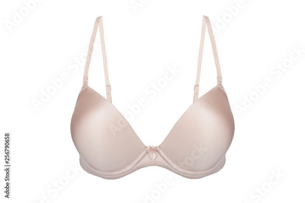 Obraz Beautiful beige bra isolated on white background
