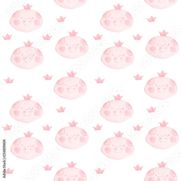 Obraz Cute seamless pattern with funny piglets princesses.