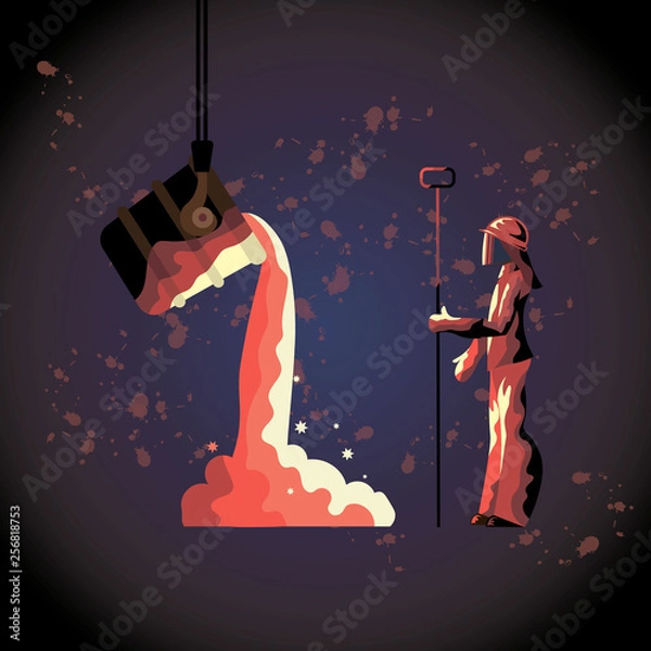 Fototapeta Postcard with black background for the Day of Metallurgist. Vector Metallurgical industry. metallurgist steel maker.