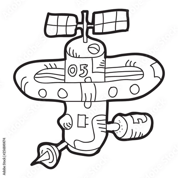 Obraz Cartoon doodle illustration of space satellite or spaceship for coloring book, t-shirt print design, greeting card