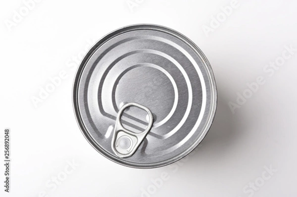 Fototapeta top view of a food tin can on a white background