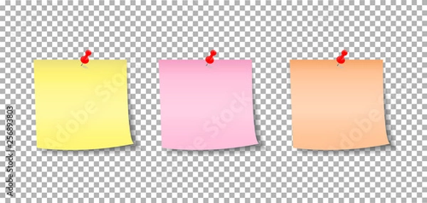Fototapeta Paper notes pinned by a button. Stickers. Notes for the message.