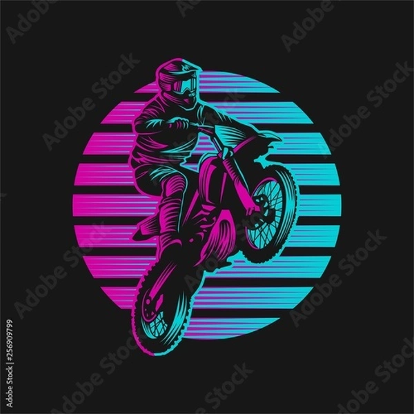 Obraz Motocross Sunset Retro Vector illustration