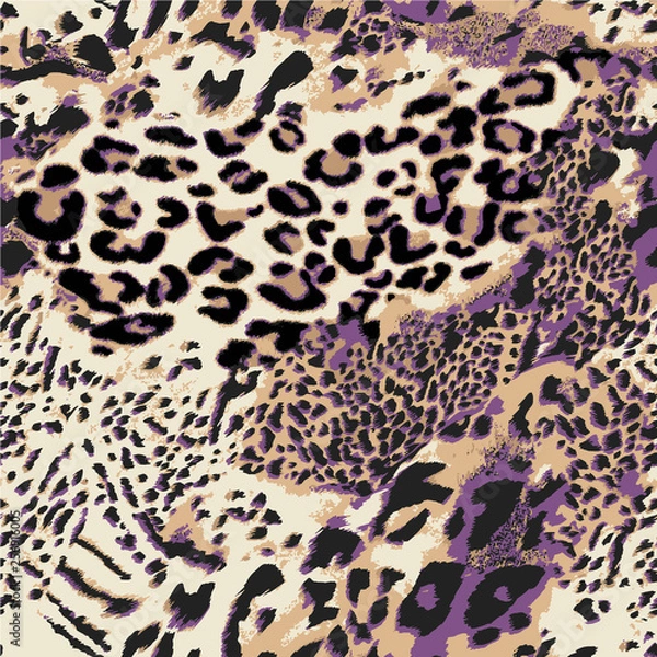Fototapeta Seamless wild  leopard safari skin pattern. Mix of Tiger skin, jaguar skin, leopard print. 
