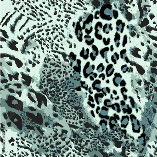 Fototapeta Seamless vector leopard wild safari skin print. Mix of Tiger skin, jaguar skin, leopard print. Neon bright colors. Glitch pattern. Retro pattern.