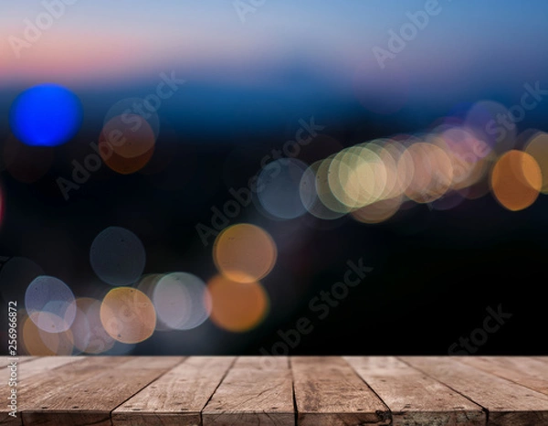 Fototapeta empty table from wood with bokeh background