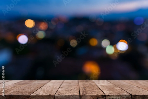 Fototapeta empty table from wood with bokeh background