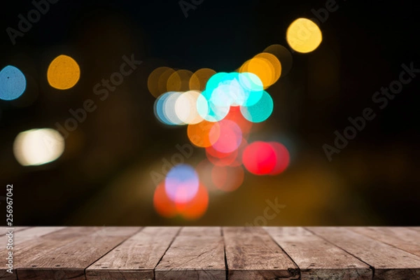 Fototapeta empty table from wood with bokeh background
