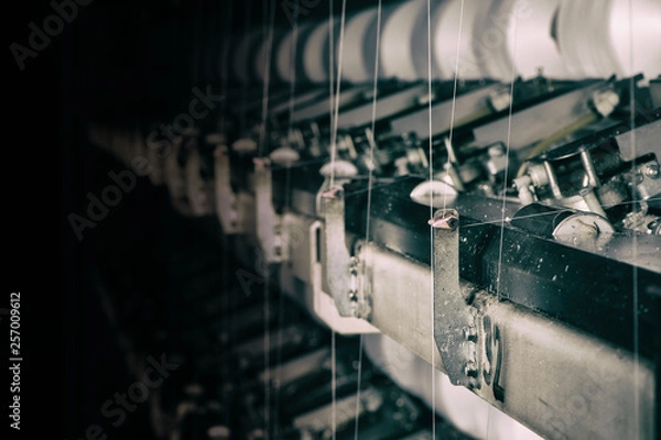 Obraz Textile yarn twisting mill. close-up machine
