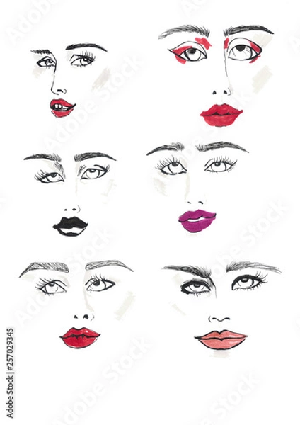 Fototapeta Hand Drawn Faces Set