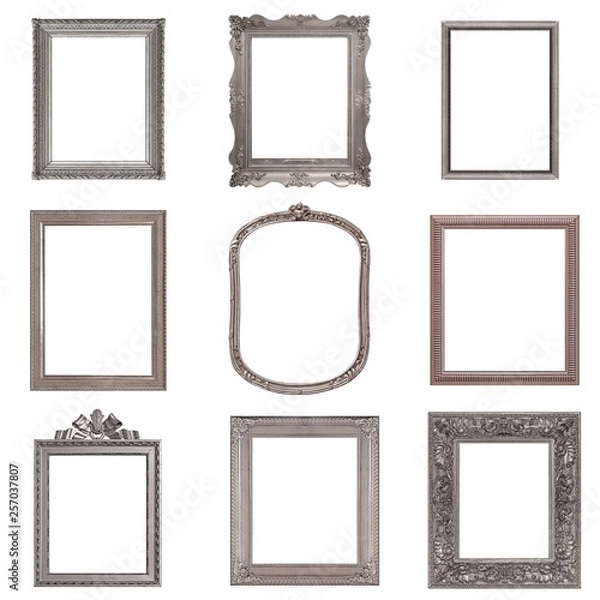 Fototapeta Set of silver frames for paintings, mirrors or photos