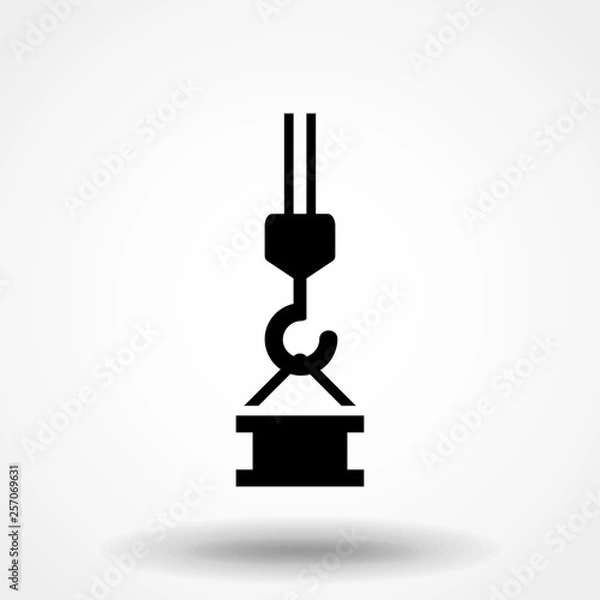 Fototapeta crane hook, hook on ropes, building icon, vector illustration, flat style, cargo lifting