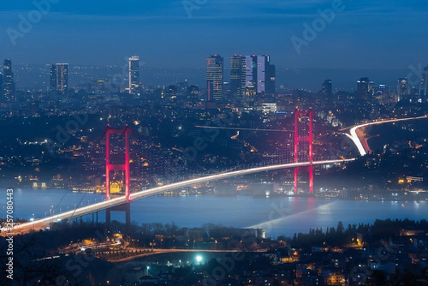 Obraz Bosphorus Bridge at a foggy night