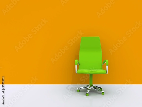 Obraz green chair near orange wall