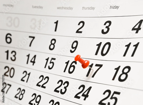 Fototapeta Closeup calendar page with drawing-pin