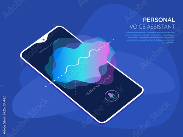 Fototapeta Mobile App UI Personal Voice Assistant 3d mockup