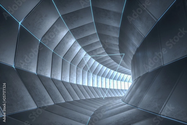 Fototapeta 3d rendering, dark science-fiction tunnel, dark background