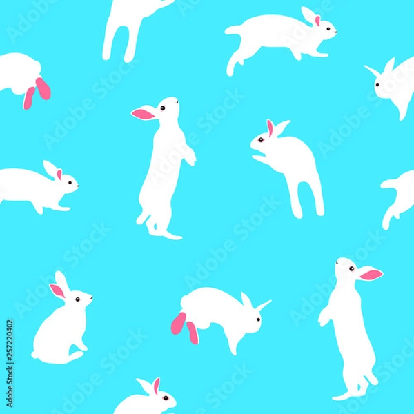 Obraz White bunnies seamless pattern. Easter holiday design element. Vector illustration isolated on white background.
