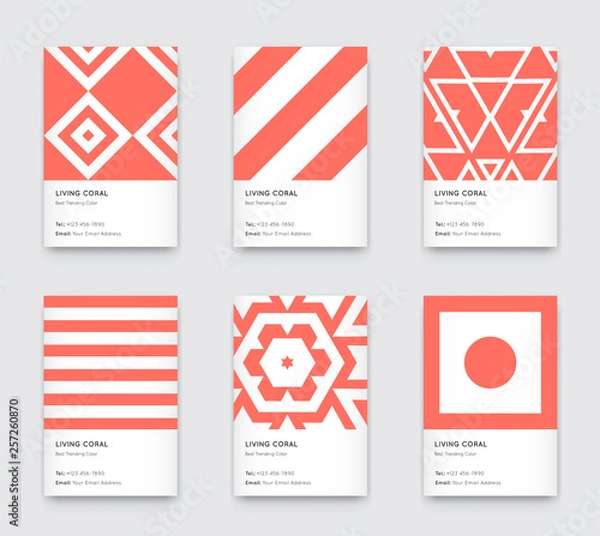 Fototapeta Trendy Color Coral Vector Minimal Graphic Trendy Vertical Abstract Pattern Cards Set