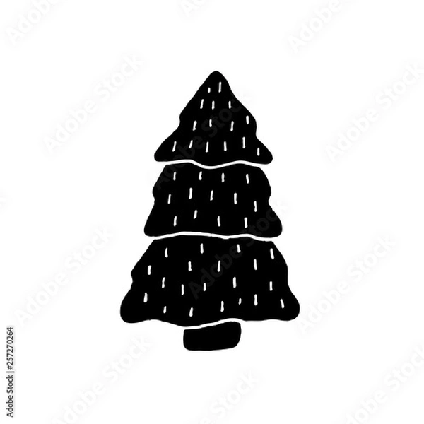 Fototapeta Cute cartoon hand drawn new year illustration. Sweet vector black and white new year illustration. Isolated monochrome doodle new year illustration on white background.