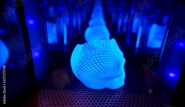 Fototapeta Ultraviolet polymerization of 3D printed glowing skull