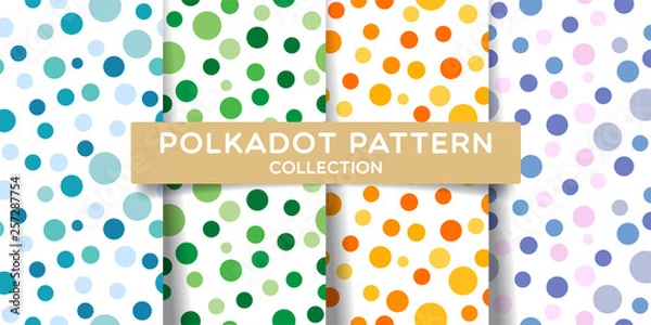 Fototapeta Polka dots seamless pattern collection. Colorful print design for textile, fabric, fashion, wallpaper, background. Vector eps 10