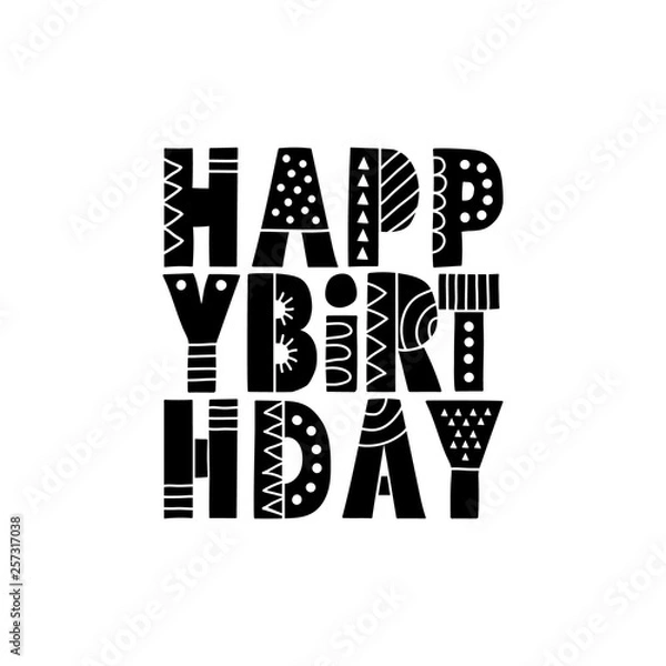 Fototapeta Happy Birthday with Bold Patterns Black and White vector lineart