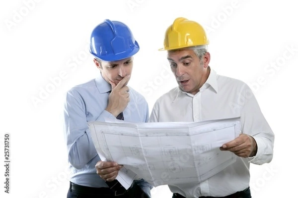 Fototapeta engineer architect two expertise team plan hardhat