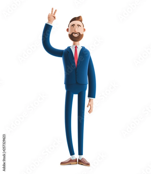 Obraz 3d illustration. Portrait of a handsome businessman showing victory sign