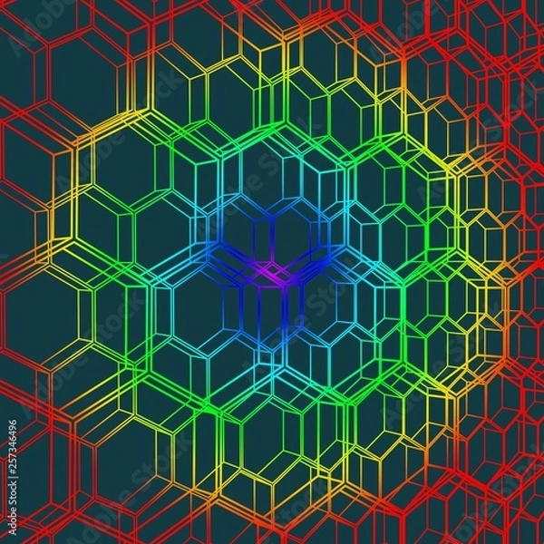Fototapeta Perspective view on honeycomb. Hexagon pattern background. Isometric geometry
